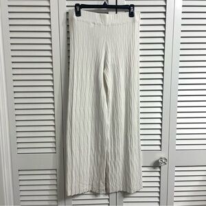 NWT Zara Textured Wide-Leg White Pants Women’s Sz L Pull On Coastal Stretch